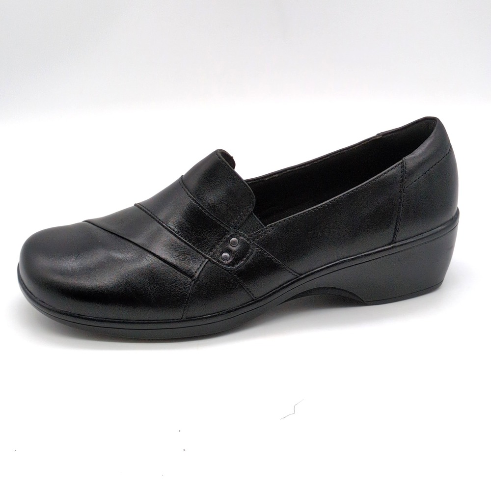 Clarks Collection Shoes Womens Black 10 Wide Leather Loafers Slip On Dressy